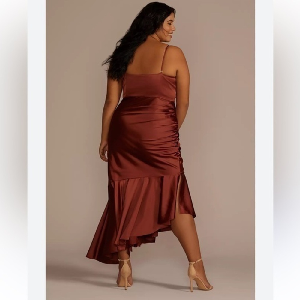 Brown Ruched Slip Dress with Spaghetti Straps